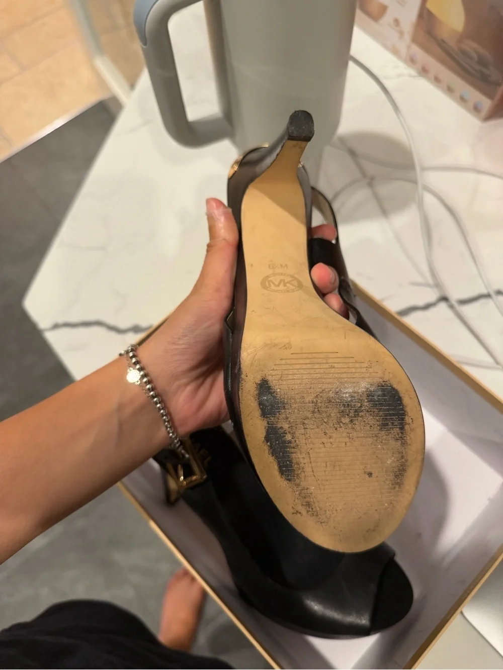 Michael Kors Black Leather Open-Toe Slingback Heels